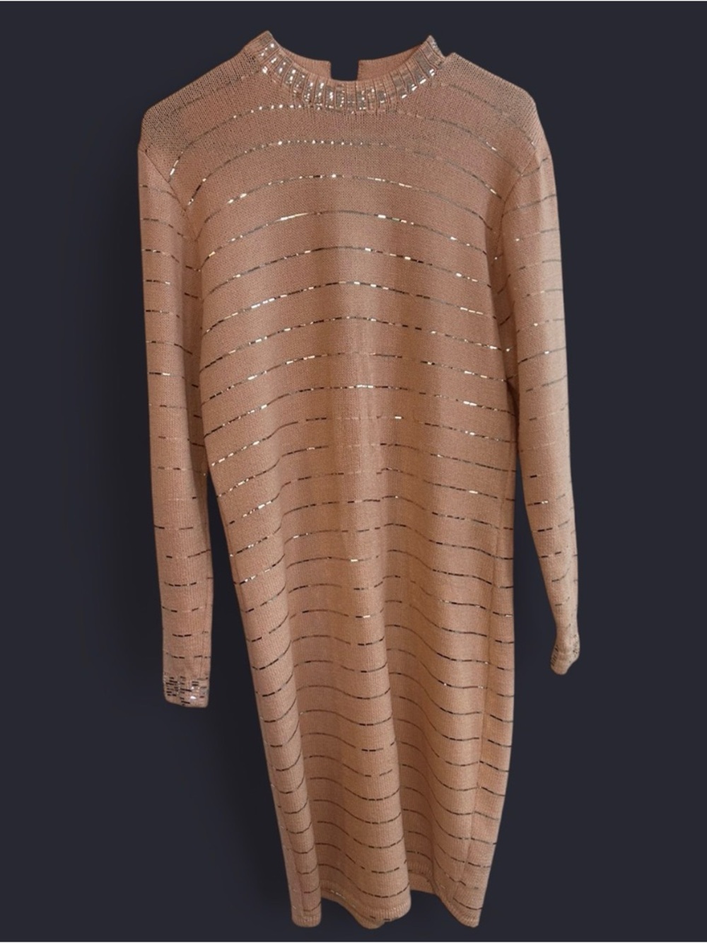 Vintage St. John  Knit Long-Sleeve Dress with Metallic Thread